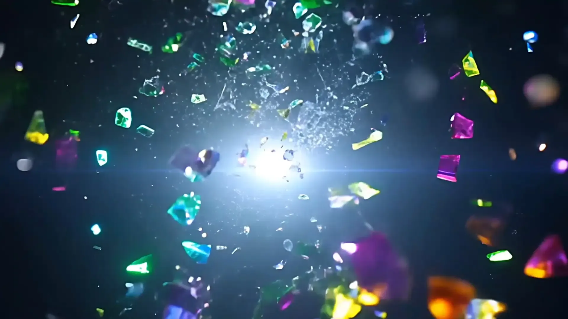 Colorful Shattered Glass Debris Overlay for Energetic Logo Animation